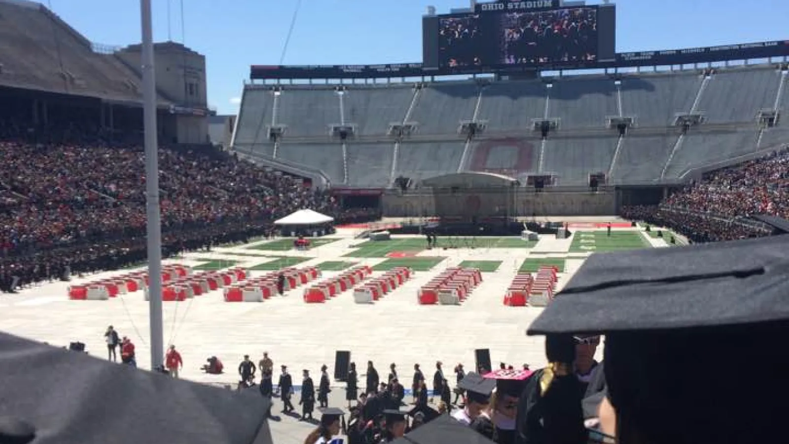 Standard commencement ceremony in Ohio Stadium from the graduating student's point of view