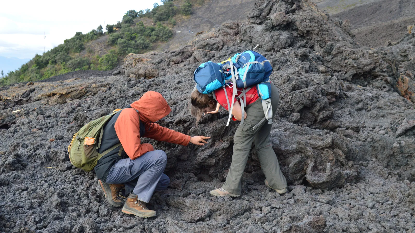 Students studying rocks