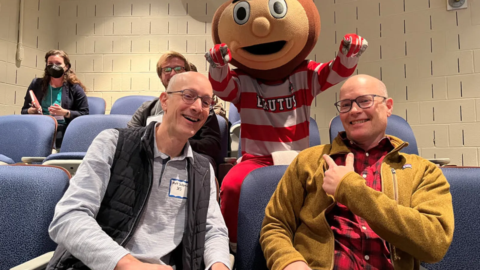 Professors Saltzman and Mark posing with Brutus