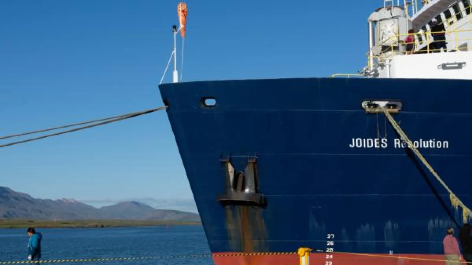 The JOIDES Resolution docked in the port of Reykjavík, Iceland. IODP JRSO (Credit: Libby Ives &amp; IODP JRSO).