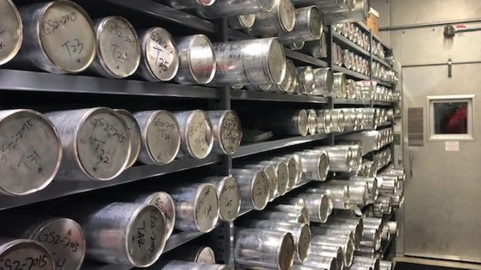 Photo of ice cores stored at the repository at Byrd Polar