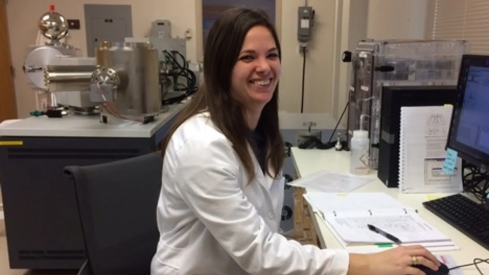 PhD candidate Samantha Carter at work in the lab