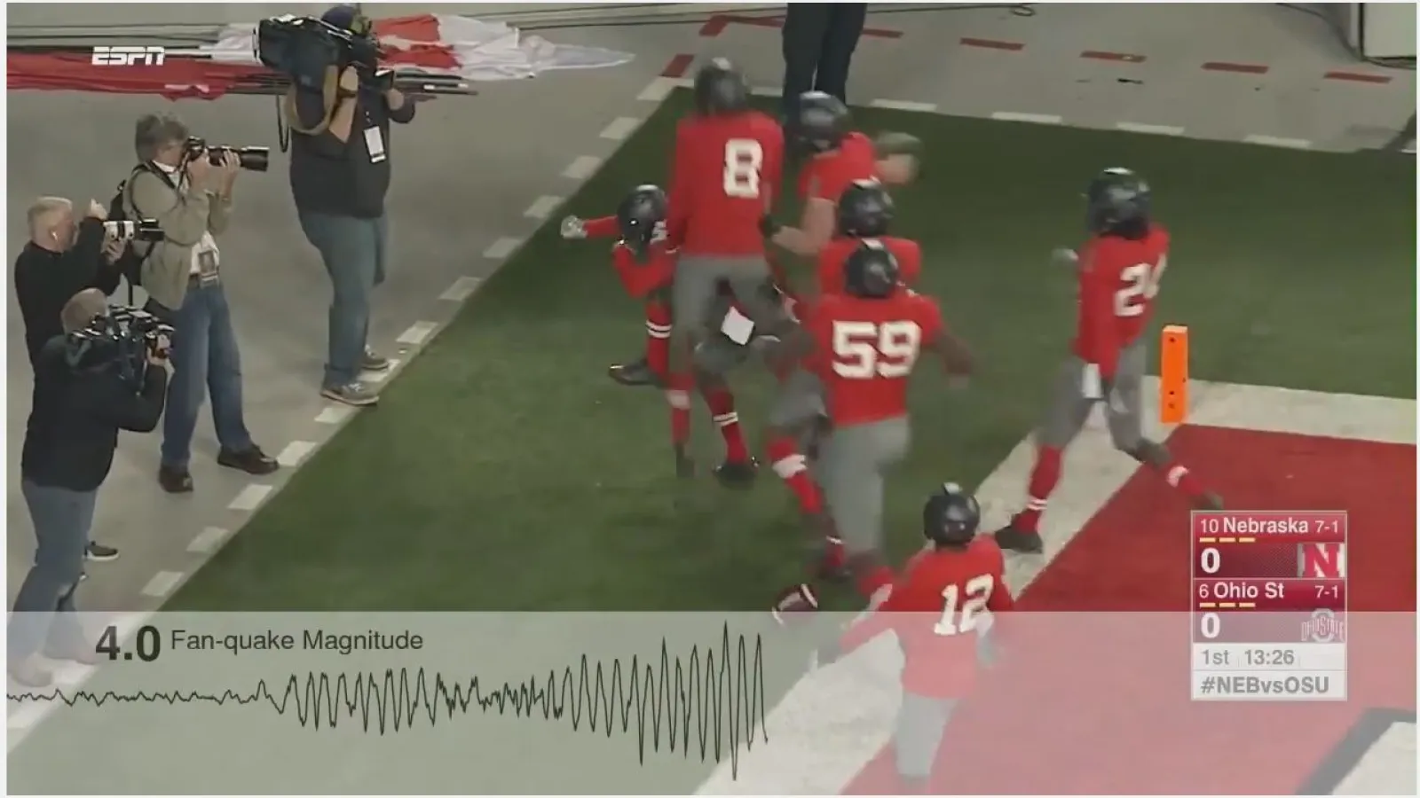 FanQuakes at the Shoe: Fan celebrations at Ohio Stadium register on a seismic scale